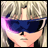 Pixelated anime-style character with blonde hair and blue sunglasses on left, next to black background with white text "Anime IM" and signature "cOm" on right.