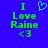 Blue background with green text reading "I Love Raine <3" and a cyan heart symbol above the word "Love", displayed in two side-by-side static frames.
