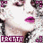 repeated pixelated faces with pink lips and dark hair, each face paired with the word "PRETTY" in purple block letters