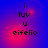 Blue and pink gradient background with stacked text 'i luv u eifelio' in black pixelated font, showing subtle animation changes