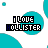 Pixelated text 'I LOVE HOLLISTER' in blue and black with cyan circular background elements on white.
