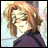 Pixelated image of a character with light brown hair and closed eyes, wearing a dark purple jacket with a black strap, next to text reading 'Anime IM' and 'COM' on a black background.