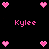 Pixelated pink hearts and text 'Kylee' on black background, static image with no visible animation changes.