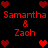 Red pixelated text and heart symbols arranged in a on black background, with repeated names "Samantha" and "Zach" separated by an ampersand