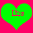 Two identical green heart shapes on a bright pink background, each containing red text that appears to be 'Liz' with pixelated artifacts.