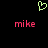 Green pixelated heart symbol above two identical pink 'mike' text labels on black background.