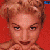 Static pixelated icon of a person with light brown curly hair against a solid red background, rendered in low-resolution 256x256 pixels with visible dithering and color blending.