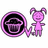 Pixelated pink and black icon featuring a cupcake in a circular frame, a cartoon character with bunny ears, and text reading 'dollfacee & studmuffin besties for lifee!!'
