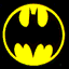Batman logo icons in various neon colors on a black background, with one additional icon below the main