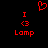 Red pixel art displays 'I <3 Lomp' with a heart symbol above, on black background.