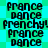 Pixelated text repeats 'France dance Frenchy!' on a cyan and green checkered background with no visible animation changes.