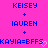 Pixelated blue text on bright pink background with plus signs and heart symbols, displaying names and 'KAYIA=BFFS' in a