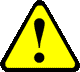 Four triangular warning symbols arranged in a , each with a black exclamation mark and dot on a yellow or dark green background