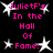 Pixelated pink text reads "JulietF's In the Hall Of Fame!" surrounded by white starbursts on a black background, with no visible motion changes across frames.