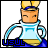 Pixelated cartoon character with orange face, blue top, and yellow hair, holding a light blue pitcher with yellow liquid, text "USUL" below.