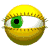 A 4x3 contact sheet of a yellow spherical animated icon with green eyes, showing sequential frame-by-frame animation changes across all 12 visible frames.