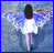 A static image of a figure with blue wings and white dress viewed from behind, standing on a textured surface.