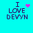 Pixelated cyan background with dark purple text reading "I LOVE DEWYN" and four variations of pink pixel art symbols above the word "LOVE."