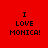 Red background with black text "I LOVE MONICA!" arranged in three lines, displayed across four showing different dark red bar placements