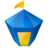 Blue diamond-shaped house with yellow door and yellow flag on top, pixelated style on gray background.