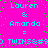 Pixelated text on bright pink background with green speckles, showing names and symbols in cyan.