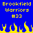 Blue background with yellow pixelated text "Brookfield Warriors #33" and yellow flame shapes at the bottom.