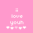 Pixelated pink background with white text 'ii love youh' and five heart symbols, where the third heart is light pink.