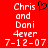 Red background with white pixelated text reading "Chris and Dani 4ever 7-12-07" on both sides, a black heart symbol between the names.