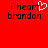 Red background with black pixelated text 'i heart brandon' and a white pixelated heart symbol replacing the 'o' in 'heart' on the left side.