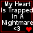 Black background with white pixelated text reading "My Heart Is Trapped In A Nightmare" and "<3" followed by red heart symbols, framed by red border.