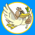 A 50x50 pixel buddy icon featuring a cartoon bird with wings spread, holding a green leaf in its beak, set against a blue background on the left side of a contact sheet; the right side displays "Original Icons .com" text in bright green pixels on dark green.