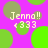 Pixelated text 'Jenna!!' and '<333' on a purple background with green circles, repeated in a pattern