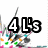 Animated icon with changing text over a background of stylized figures and colored squares.