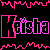 Pixelated text 'Keisha' in pink and black with zigzag borders on a black background.