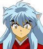 Six of an anime character with light blue hair, red traditional clothing, and changing facial expressions against a gray background
