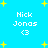 Pixelated blue background with yellow stars, white text "Nick Jonas" and heart symbol <3 arranged in four quadrants.