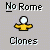 Pixel art animation of yellow-clad figures with white heads performing actions like standing, holding hands, shooting, and exploding, with text "No Rome" and "Clones" below.