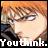 Pixelated close-up of a face with light skin tone, dark hair, and a neutral expression, overlaid with white text reading 'You think.'