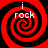 Four identical red and black spiral patterns arranged in a , each containing white text reading "i rock" with a lowercase "i" and lowercase "rock"