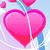 Pixelated pink heart with white outline on light blue background, surrounded by smaller pink hearts and white curved lines, with text fragments visible