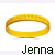 A pixelated golden ring-shaped halo with a white center on a plain background, below which is the text 'Jenna' in dark green block letters.