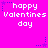 Pixelated text 'happy Valentines day' repeated across a bright pink background with blue star accents.