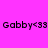 Four identical pixelated text displays reading 'Gabby<33' on distinct solid color backgrounds in a