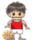Pixelated character in red tank top and white shorts holding a basketball, standing against gray background.