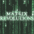Green digital rain flows downward over a dark background with repeated text elements in light green and white.