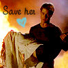 A man in dark clothing holds a woman in white fabric against a warm-toned background with text and a heart symbol.