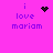 A bright pink background displays four identical text blocks reading "i love mariam" in purple pixelated font, each with a distinct black pixel symbol above the 'i'.