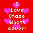 Red background with pink hearts and white pixelated text reading "I Love Chase Elliott 4ever!" repeated in two