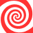 Four red and white spiral patterns arranged in a symmetrical with central intersection