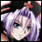A 48x48 pixel buddy icon featuring a split composition with an anime-style character on the left and stylized text on the right against a black background.